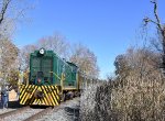 SMS Lines Baldwin S-12 304 on the south end of the passenger as it is stopped just before the Mannington Mills Rd Grade Crossing